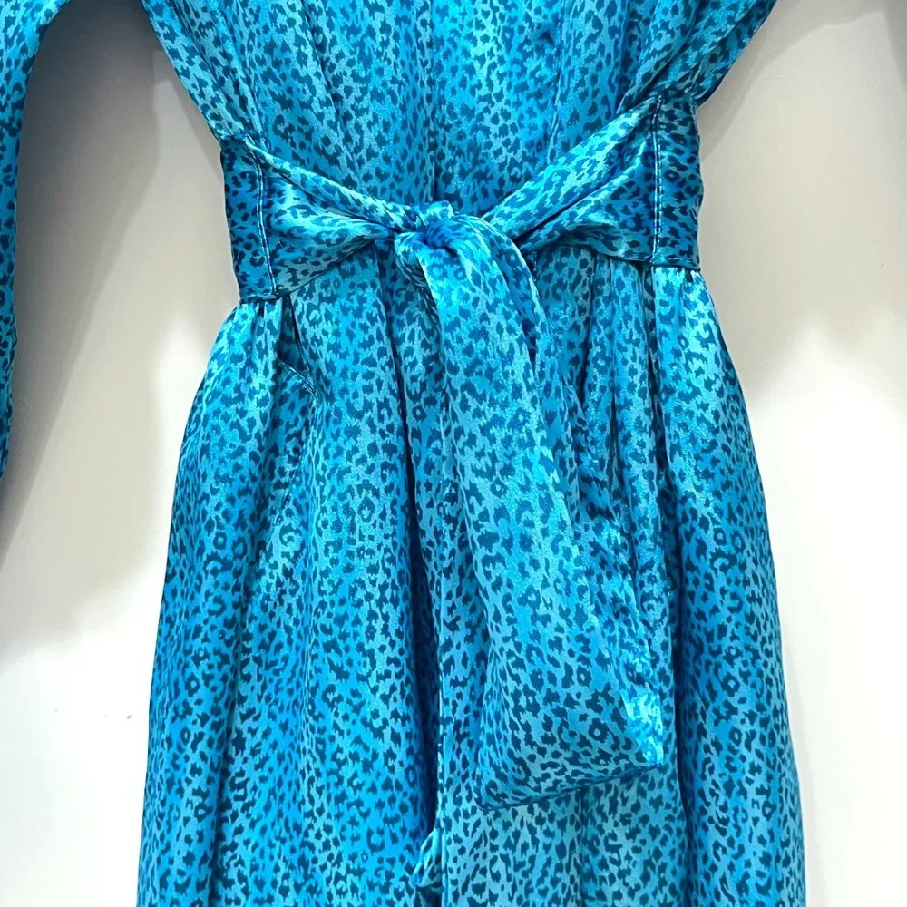 Victoria's Secret Robe Blue Two Tone Spotted Satin Belted Kimono Short One Size